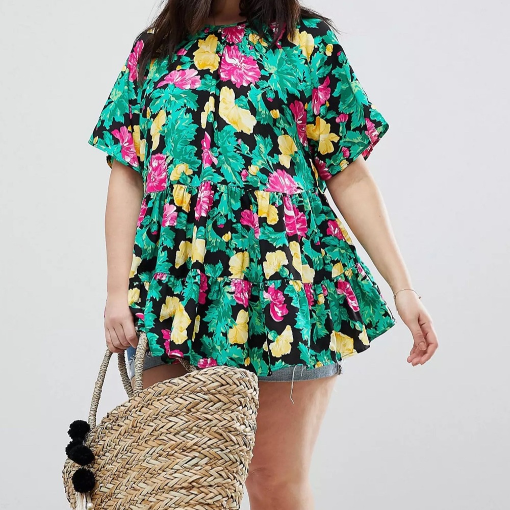 ASOS DESIGN Curve Smock Top Bright Floral Print